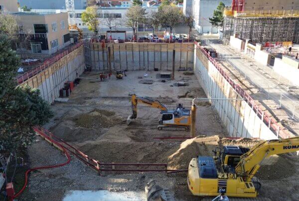 Chantier du complexe sportif Kennedy à Lyon, a+ samueldelmas